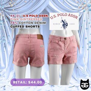 XS U.S. Polo Assn. Women's Size 2 Baby Pink Distressed Cotton Denim Cuff Shorts